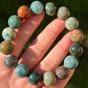 14.5mm stretchable rainbow color ocean jasper bracelet 0774